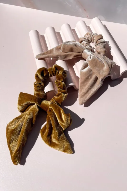 Golden Hour Velvet Bow Scrunchie Set sold by Mulberry and Grand