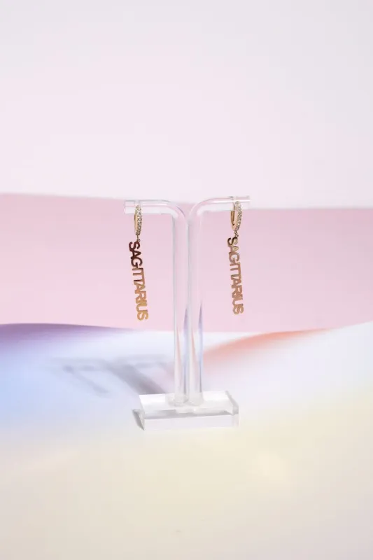 Sagittarius Crystal Zodiac Charm Dangle Earrings sold by Mulberry and Grand