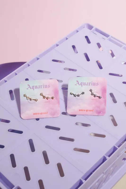 Aquarius Crystal Zodiac Stud Earrings sold by Mulberry and Grand