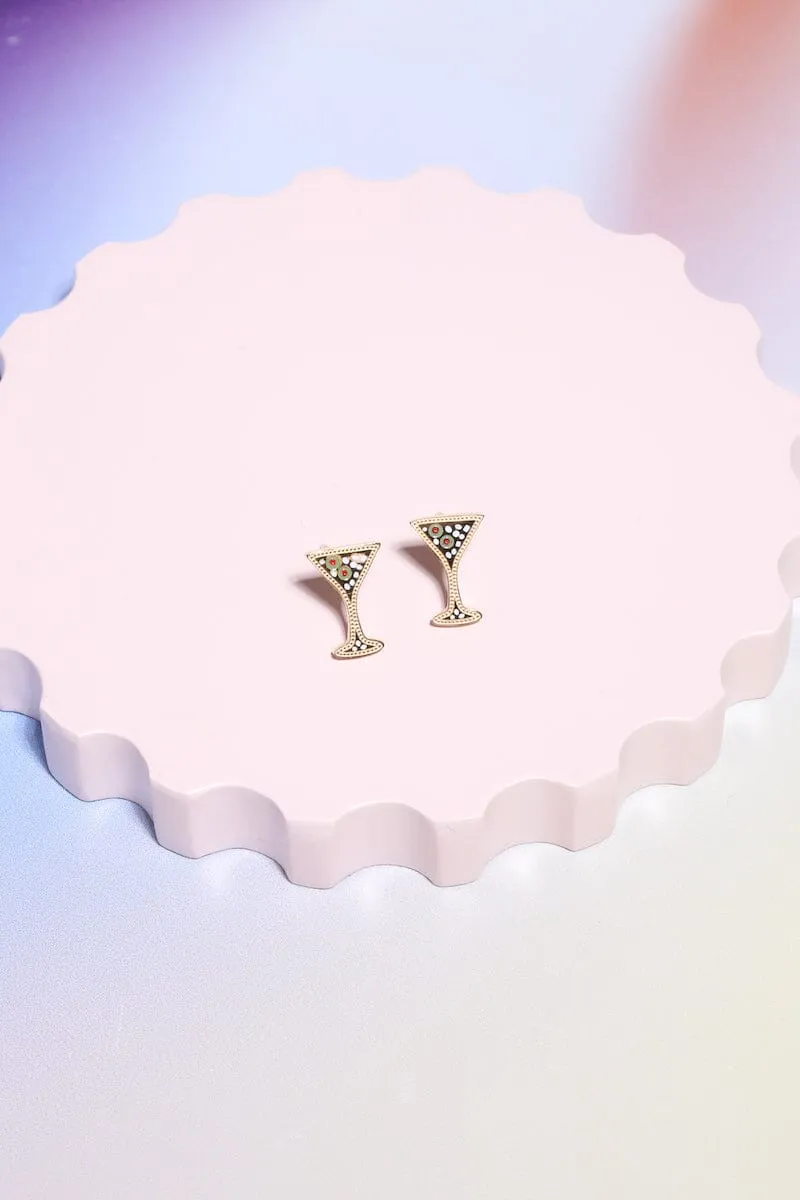 Martini Enamel Charm Stud Earrings sold by Mulberry and Grand