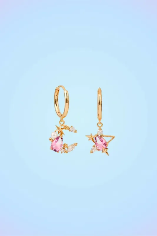 Crystal Coral Celestial Charm Dangle Earrings sold by Mulberry and Grand