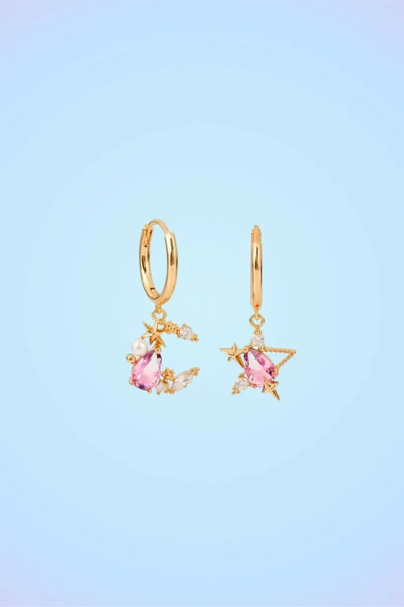 Crystal Coral Celestial Charm Dangle Earrings sold by Mulberry and Grand
