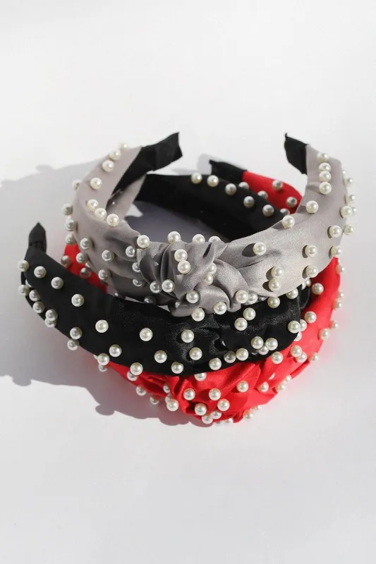 Pearl Satin Headband made by Mulberry and Grand