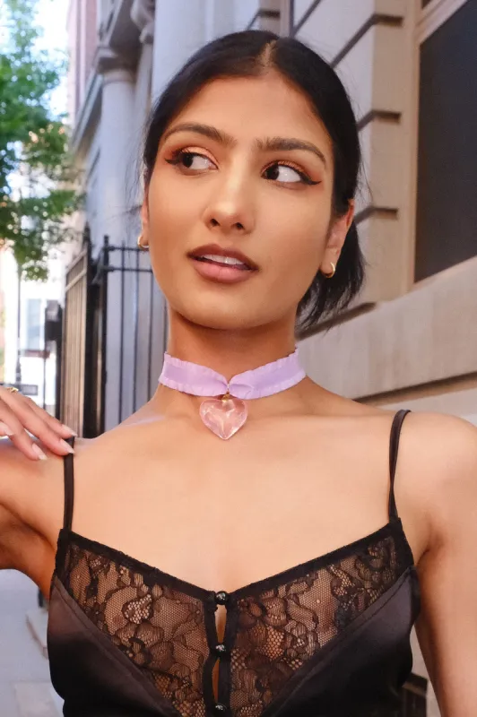 Rowan Glass Heart Ribbon Necklace sold by Mulberry and Grand