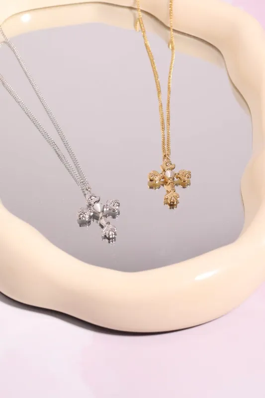 Aurelia Cross Necklace in White sold by Mulberry and Grand