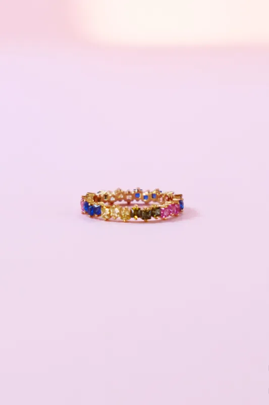 Rainbow Infinity Band Sterling Silver Ring sold by Mulberry and Grand