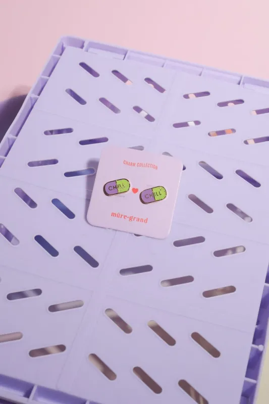 Chill Pill Enamel Charm Stud Earrings sold by Mulberry and Grand