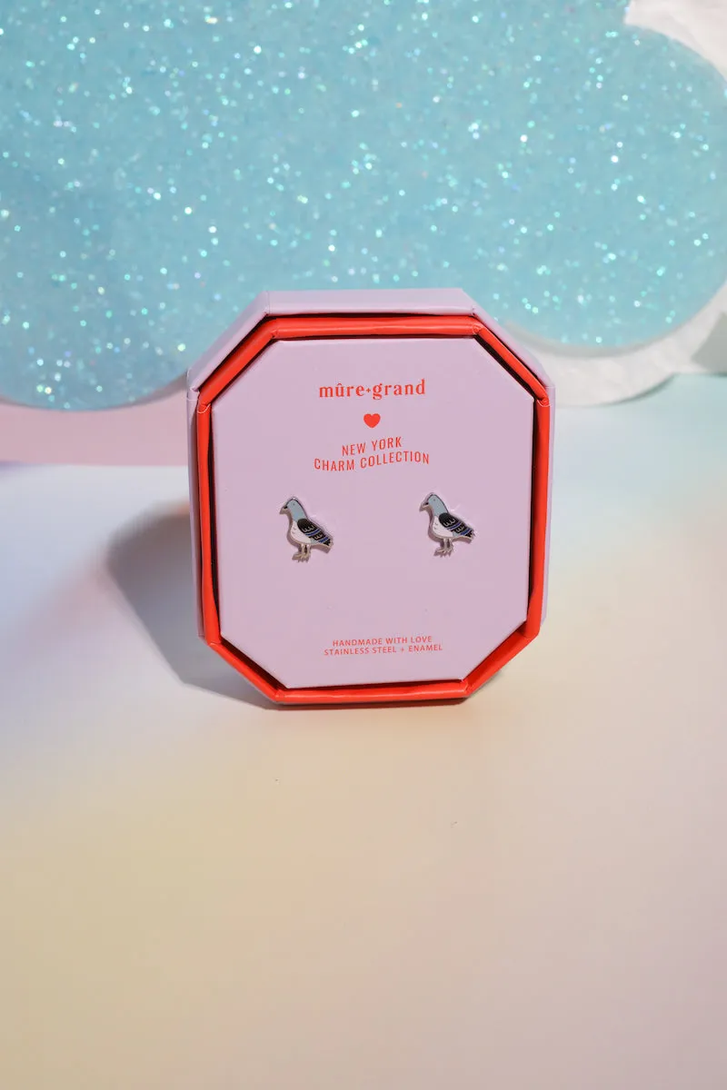 New York Pigeon Enamel Charm Stud Earrings sold by Mulberry and Grand product image thumbnail 5