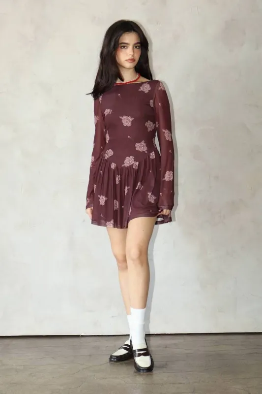Fall Roses Long Sleeve Mesh Mini Dress sold by Mulberry and Grand
