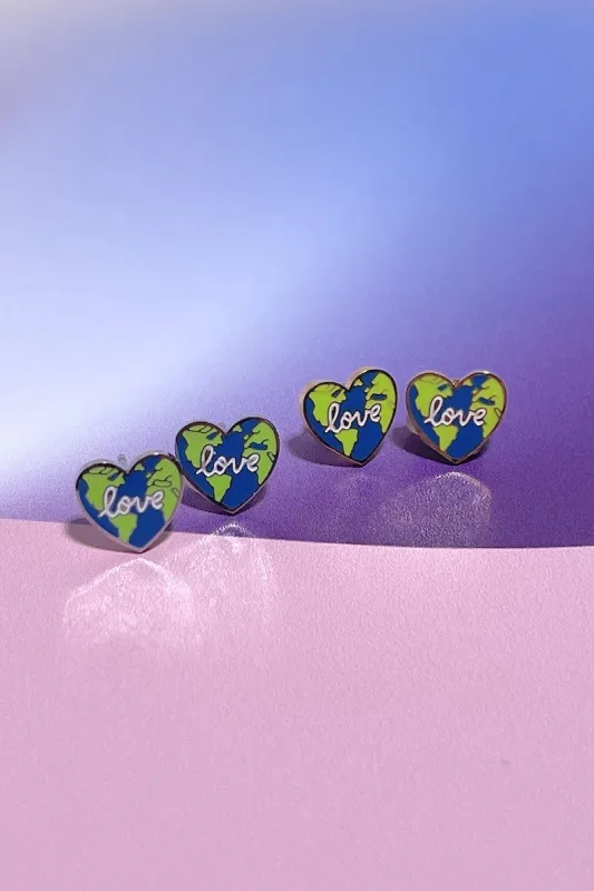 Love the Planet Enamel Charm Stud Earrings sold by Mulberry and Grand