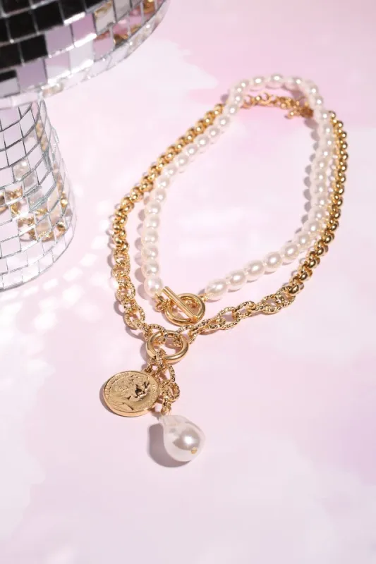 Pearl Drop Chain Link Necklace sold by Mulberry and Grand