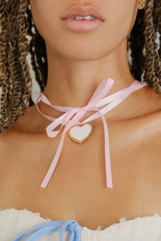 Priscilla Heart Charm Ribbon Necklace sold by Mulberry and Grand