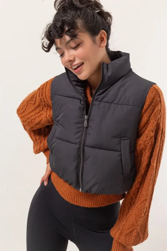 Zaya Cropped Zipper Closure Puffer Vest sold by Mulberry and Grand