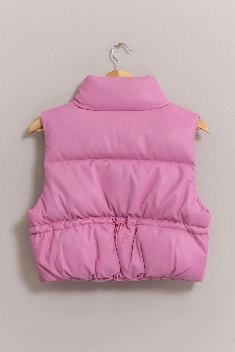 Harriet Rose Pink Leather Cropped Puffer Vest sold by Mulberry and Grand product image thumbnail 2