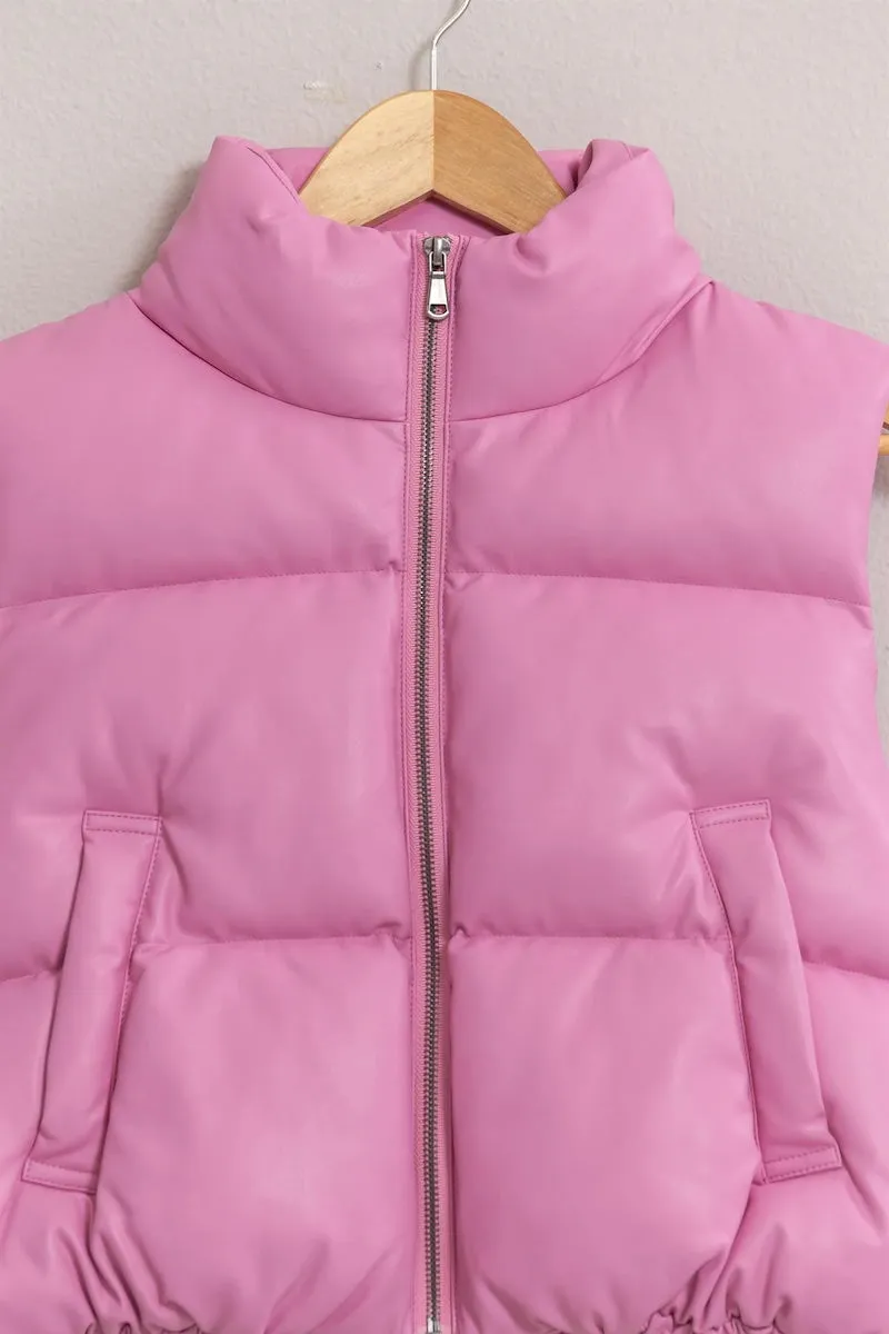 Harriet Rose Pink Leather Cropped Puffer Vest sold by Mulberry and Grand product image thumbnail 3