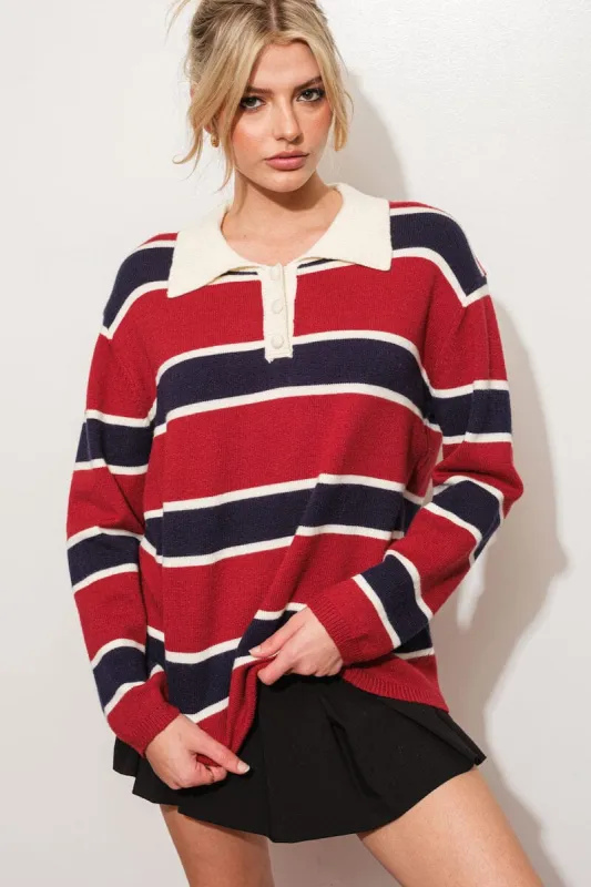 Aliz Rugby Striped Sweater sold by Mulberry and Grand
