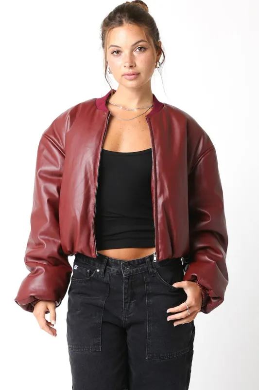 Ria Faux Leather Bomber Jacket sold by Mulberry and Grand