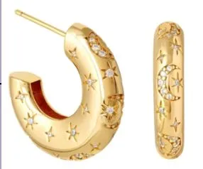 Moon and Stars Dome Hoop Earring sold by Mulberry and Grand