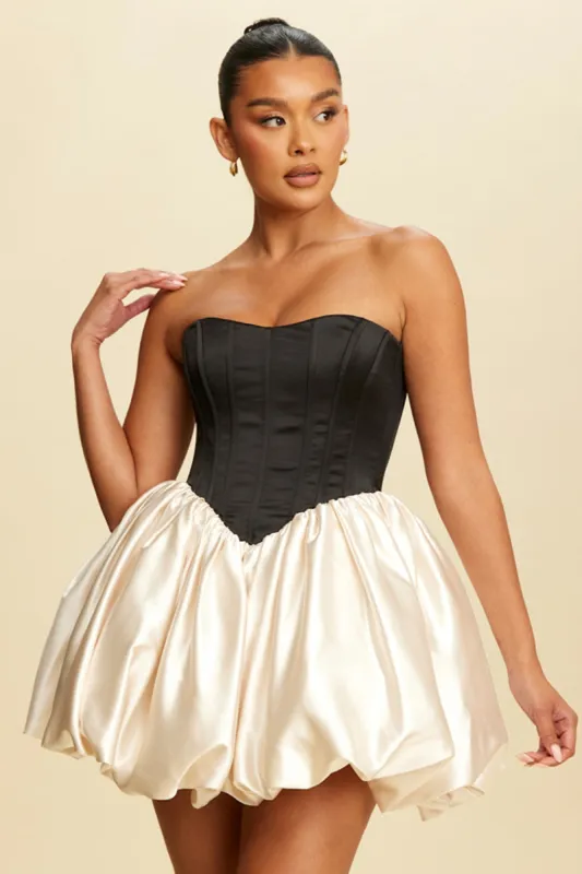 Black-Champagne Balloon Puff Dress sold by Mulberry and Grand