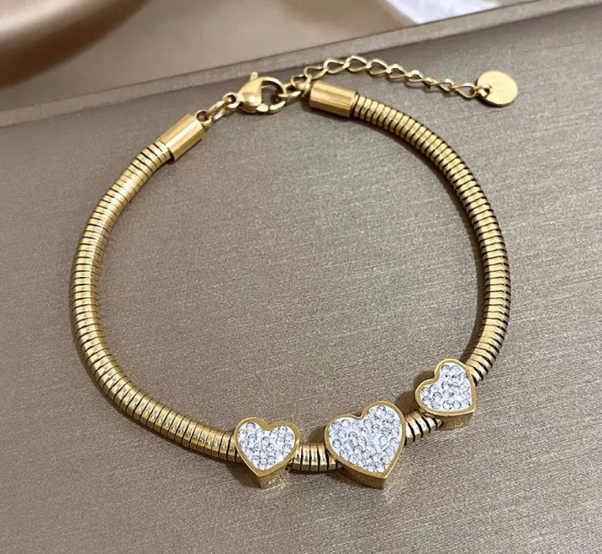 Trio Crystal Heart Pendant Bracelet sold by Mulberry and Grand