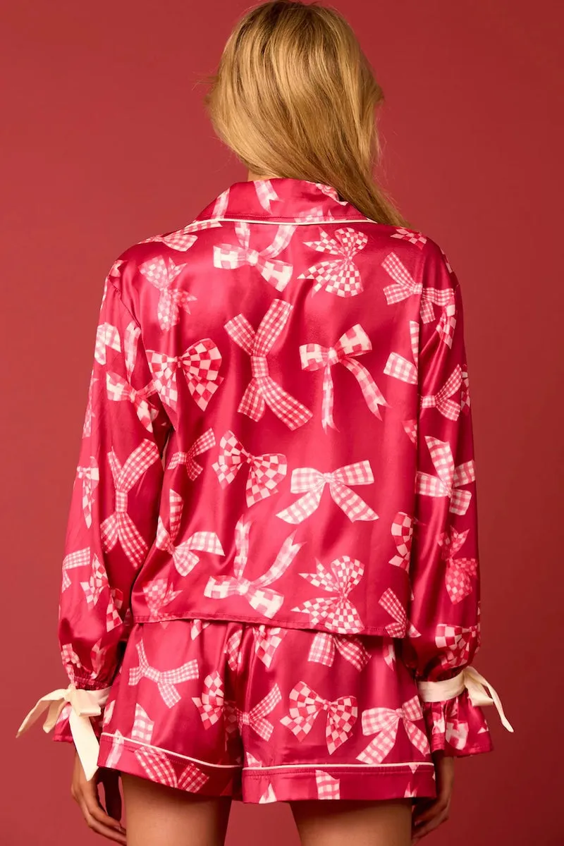 Satin Bow Prints Tied Cuffs Detail Pajama Set sold by Mulberry and Grand product image thumbnail 3