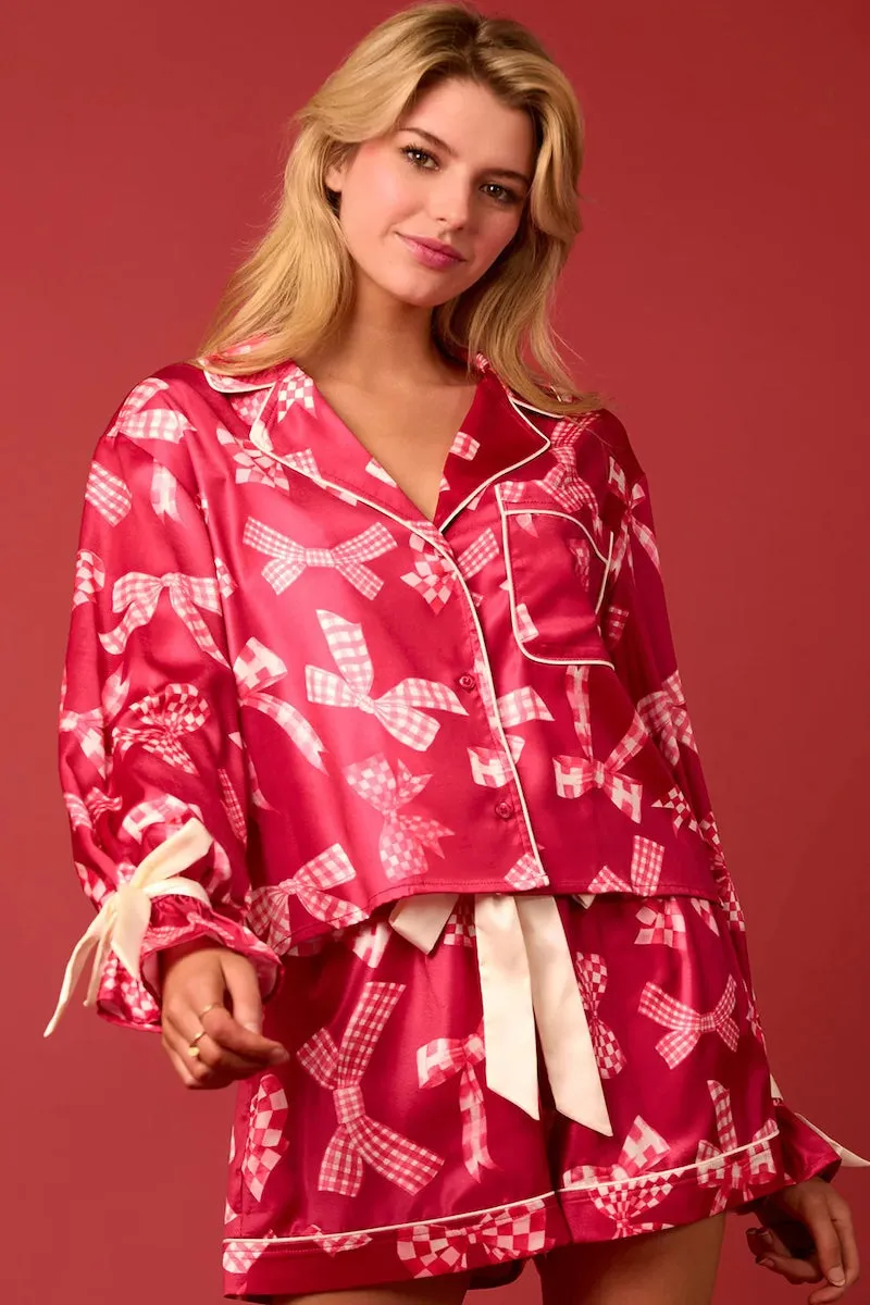 Satin Bow Prints Tied Cuffs Detail Pajama Set sold by Mulberry and Grand product image thumbnail 2