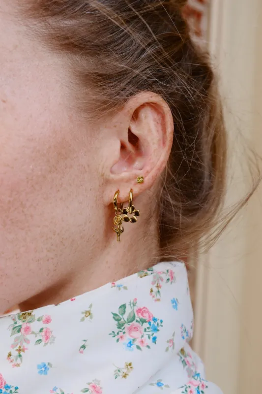 Puffy Daisy Sterling Silver Charm Dangle Earrings sold by Mulberry and Grand