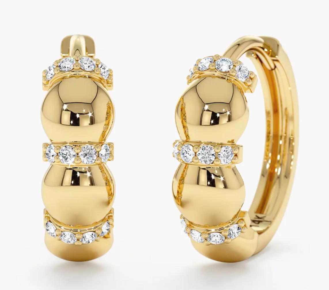 Diamond Beaded Sterling Silver Huggies sold by Mulberry and Grand