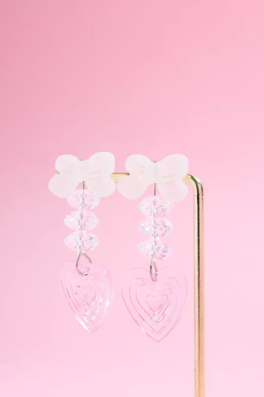 Pink Heart and Bow Charm Dangle Earrings sold by Mulberry and Grand