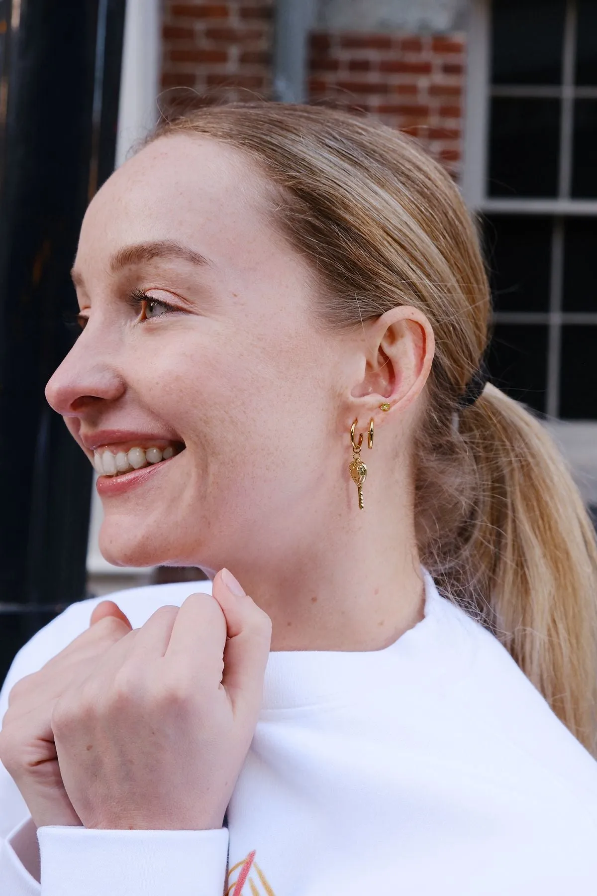 Heart Key Charm Dangle Earrings sold by Mulberry and Grand product image thumbnail 2