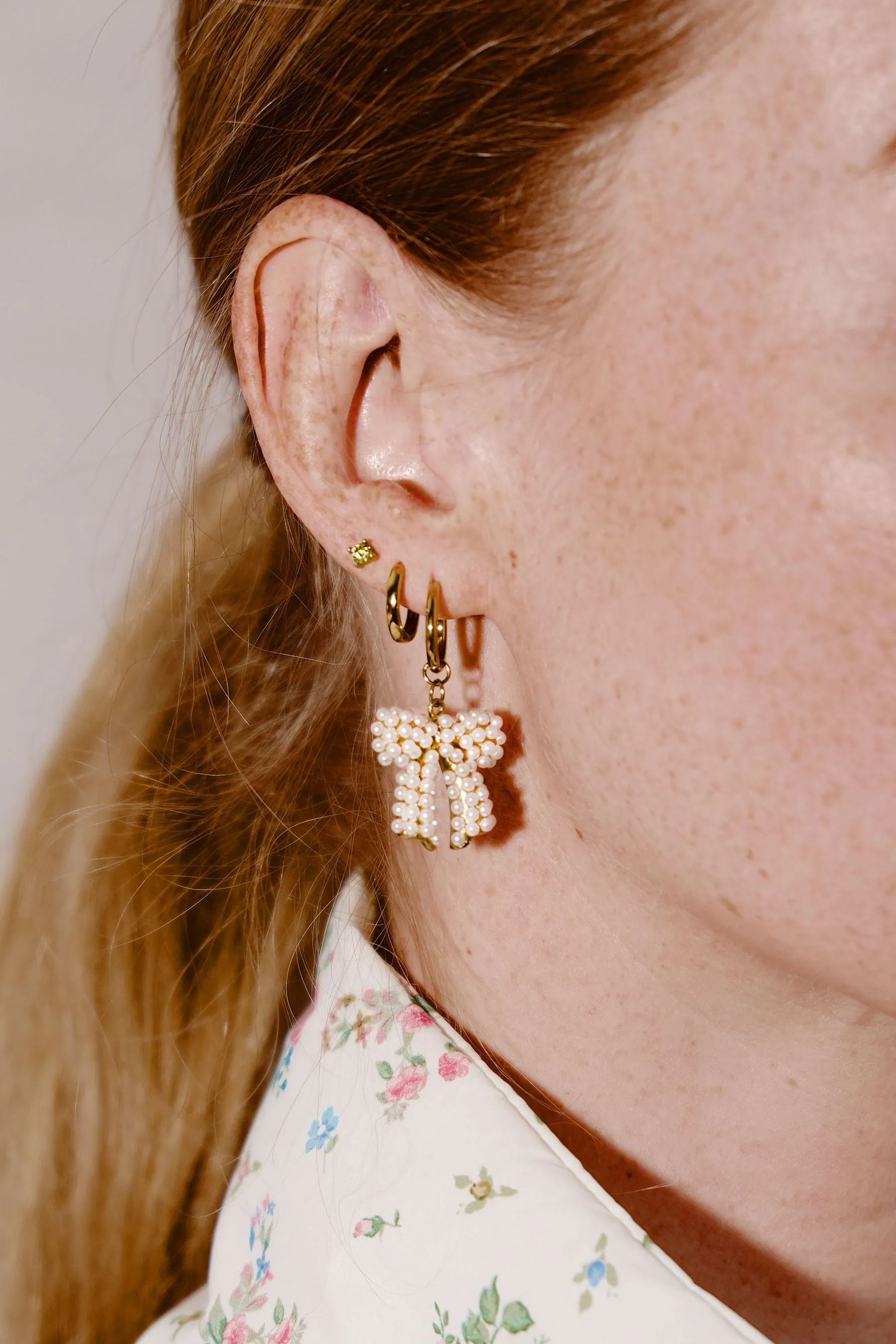 Pearly Bow Charm Dangle Earrings sold by Mulberry and Grand product image thumbnail 2