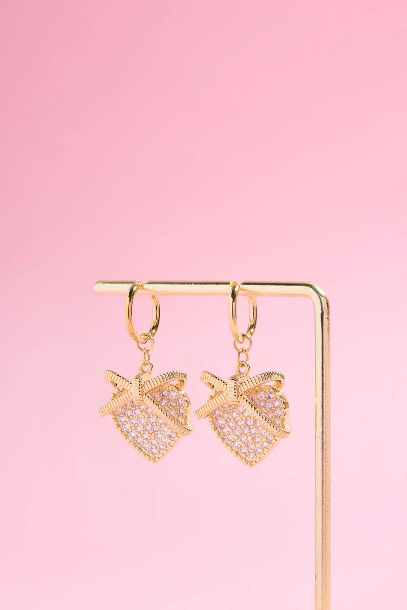 Filled Heart & Bow Charm Dangle Earrings sold by Mulberry and Grand