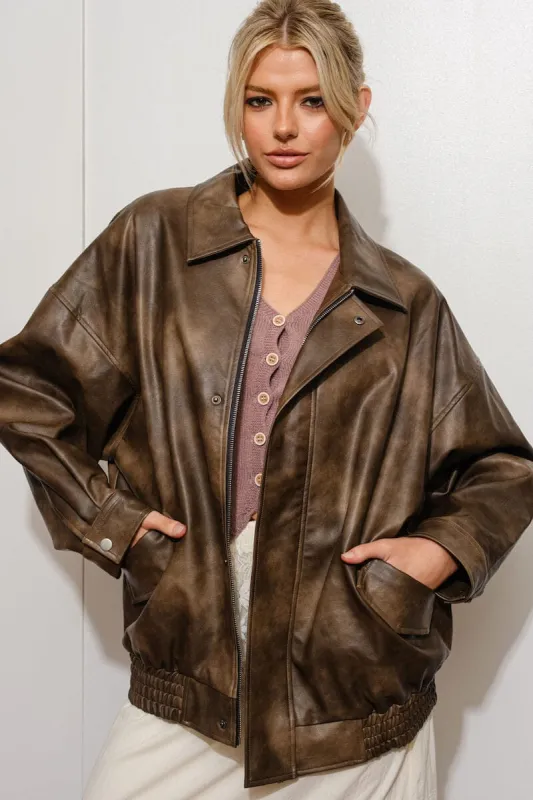 Avery Vegan Leather Bomber Jacket sold by Mulberry and Grand