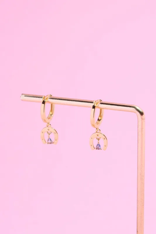 Lucky Horseshoe Sterling Silver Charm Dangle Earrings sold by Mulberry and Grand