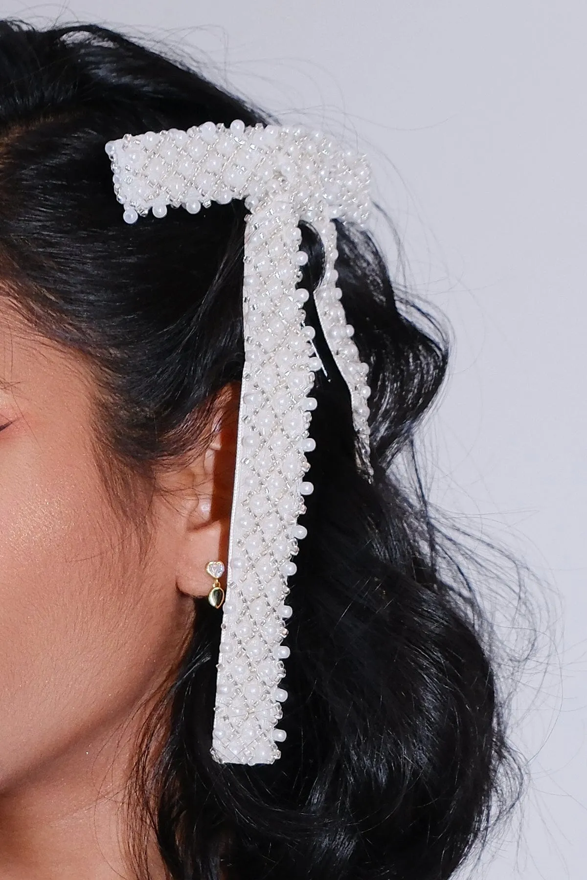 Pearl Beaded Bow Hair Clip sold by Mulberry and Grand