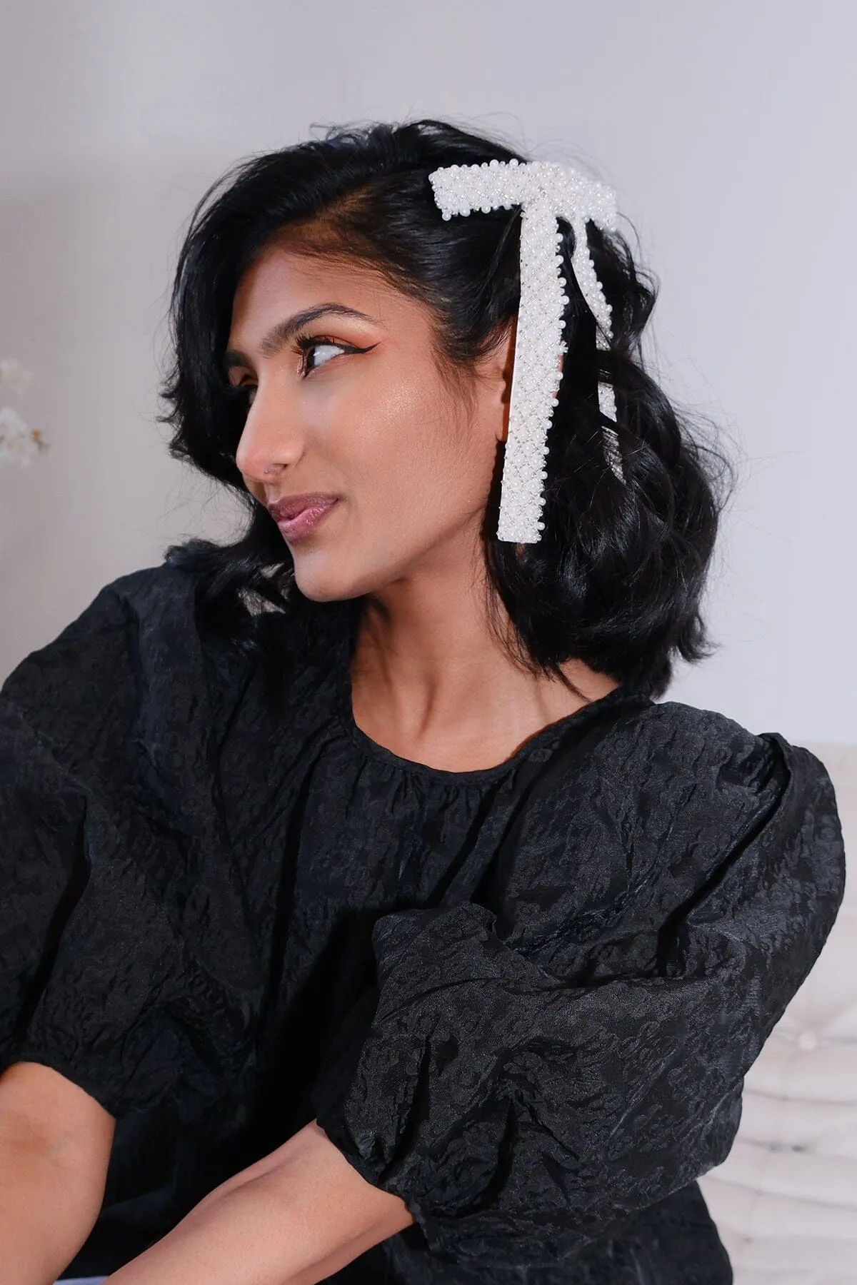 Pearl Beaded Bow Hair Clip sold by Mulberry and Grand product image thumbnail 4