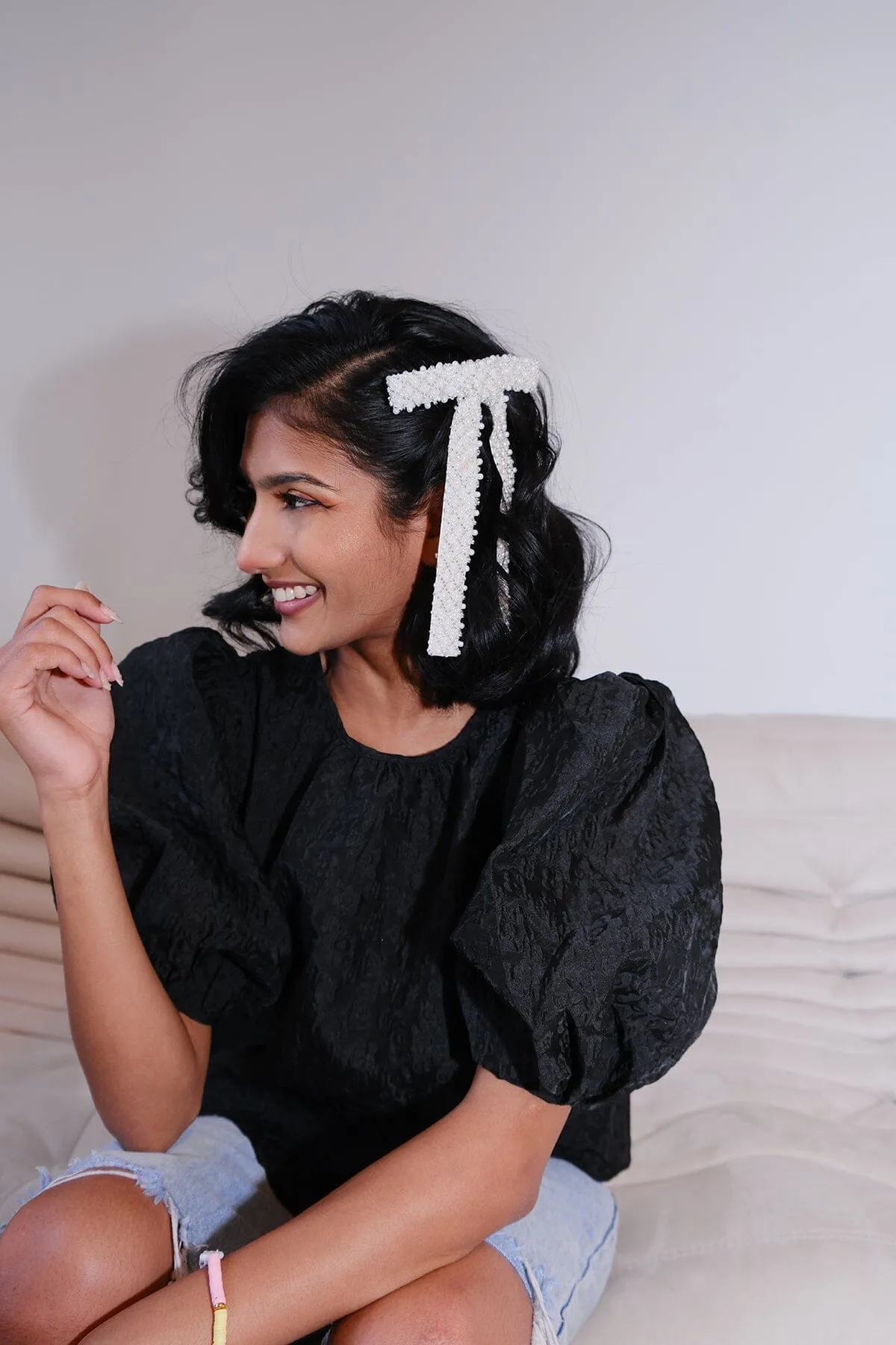 Pearl Beaded Bow Hair Clip sold by Mulberry and Grand product image thumbnail 3