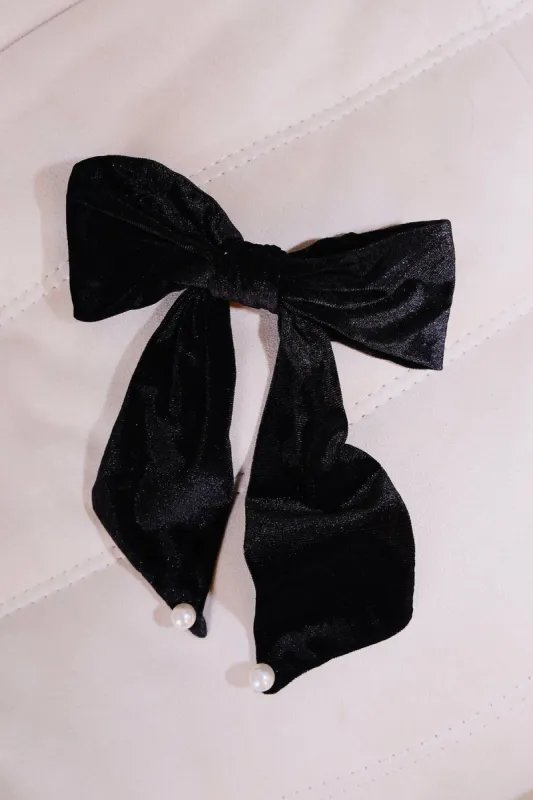 Velvet Bow With Pearls Hair Clip sold by Mulberry and Grand