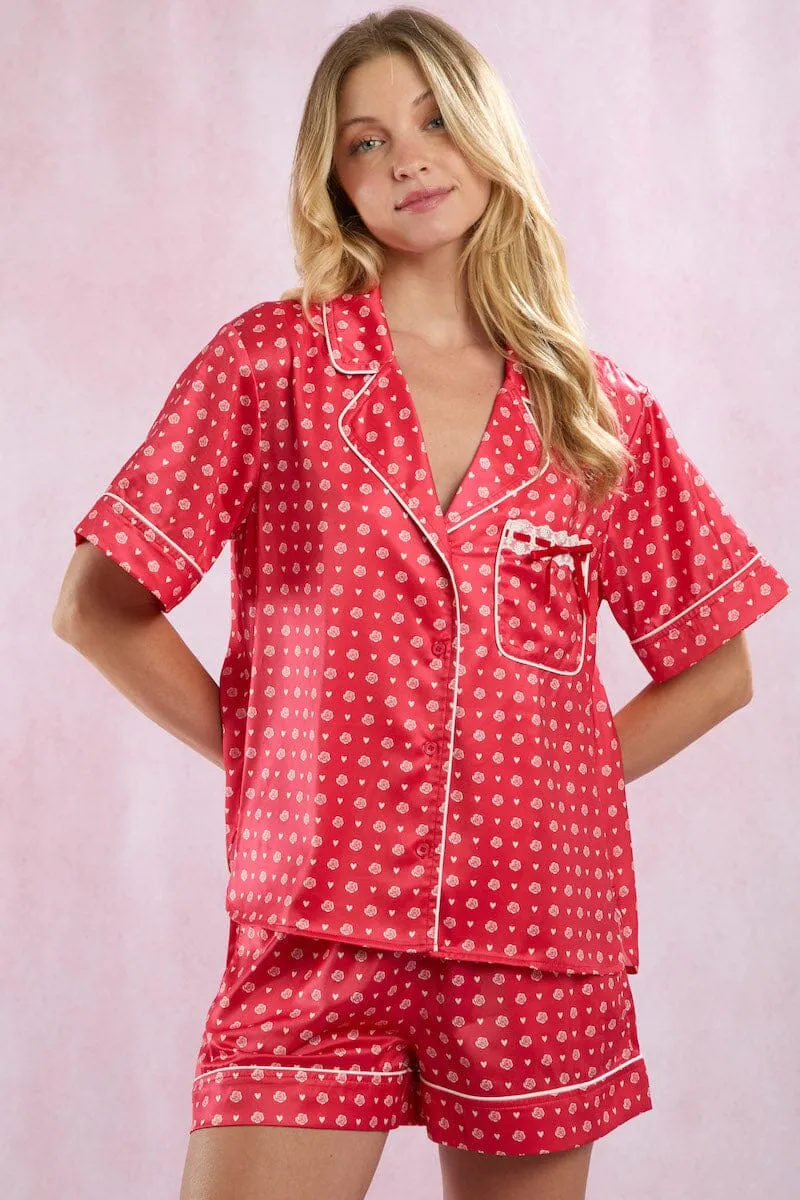 Satin Rose Prints Pajama Set sold by Mulberry and Grand