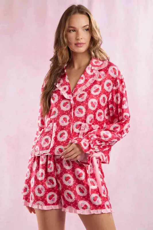 Satin Strawberry Love Prints Pajama Set sold by Mulberry and Grand