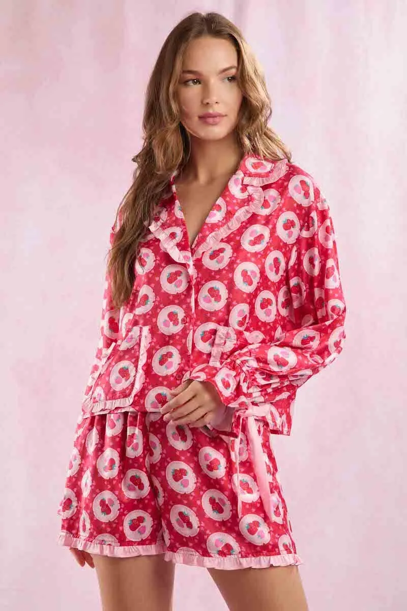 Satin Strawberry Love Prints Pajama Set sold by Mulberry and Grand