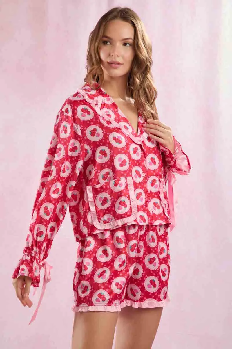 Satin Strawberry Love Prints Pajama Set sold by Mulberry and Grand product image thumbnail 4