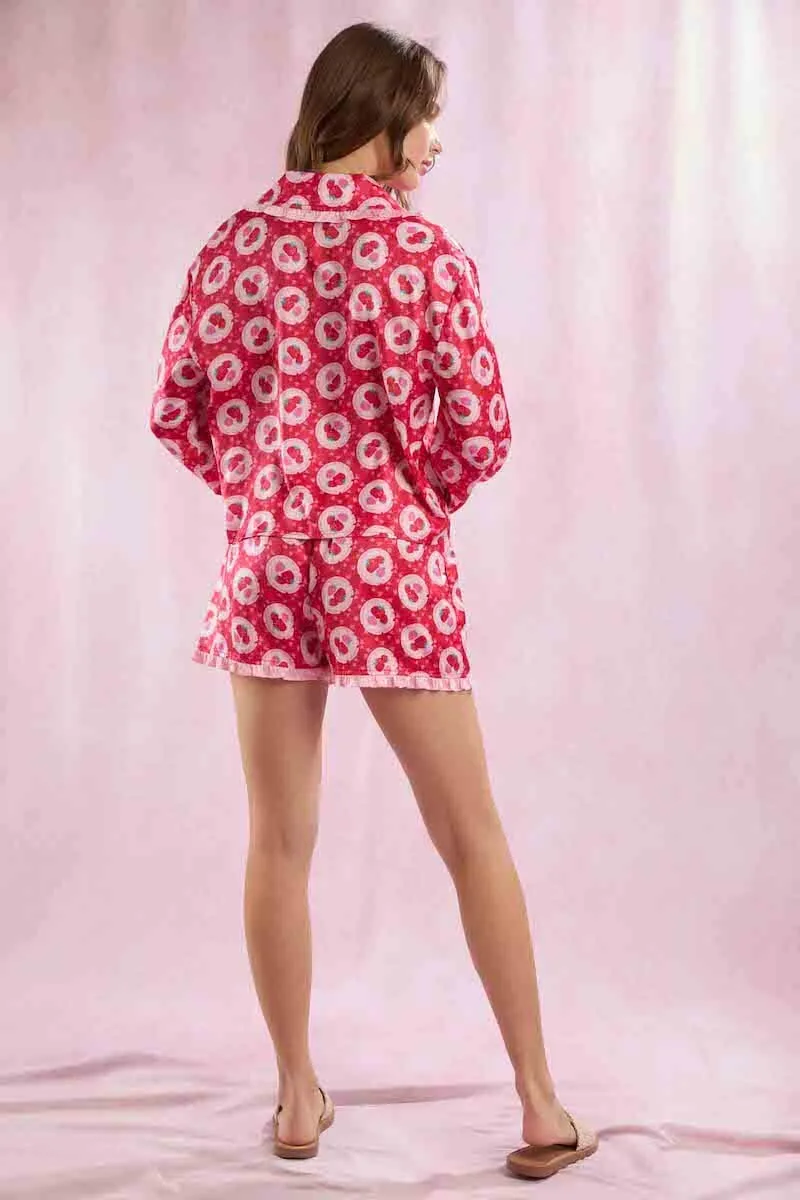 Satin Strawberry Love Prints Pajama Set sold by Mulberry and Grand product image thumbnail 5