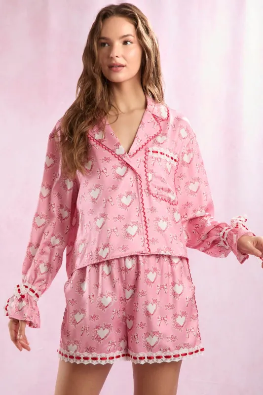 Satin Hearts Prints Pajama Set sold by Mulberry and Grand