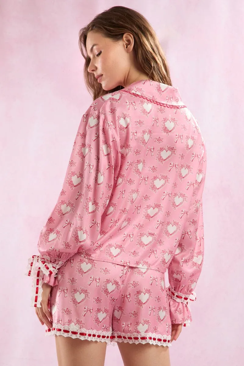 Satin Hearts Prints Pajama Set sold by Mulberry and Grand product image thumbnail 3