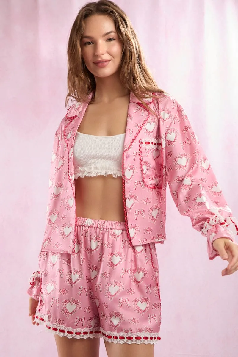 Satin Hearts Prints Pajama Set sold by Mulberry and Grand product image thumbnail 2
