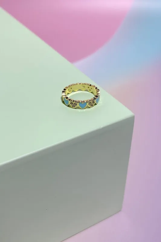 Blue + Pave Heart Sterling Silver Stacking Ring sold by Mulberry and Grand