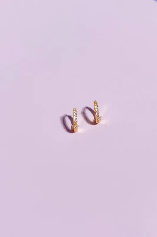 Crystal Sterling Silver Hoop Charm Huggie Earring sold by Mulberry and Grand