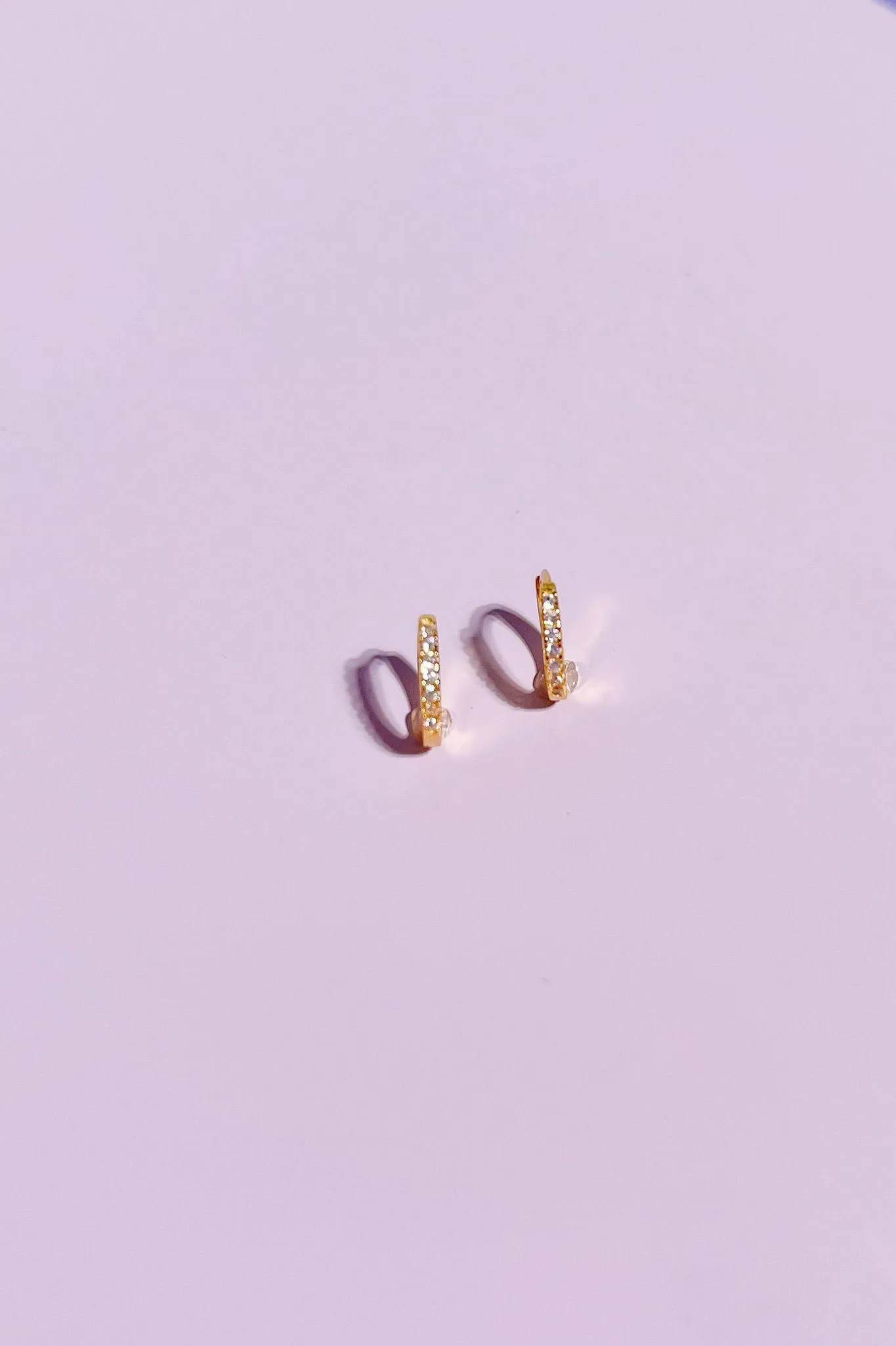 Crystal Sterling Silver Hoop Charm Huggie Earring sold by Mulberry and Grand