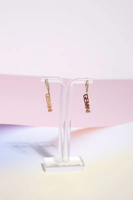 Gemini Crystal Zodiac Charm Dangle Earrings sold by Mulberry and Grand